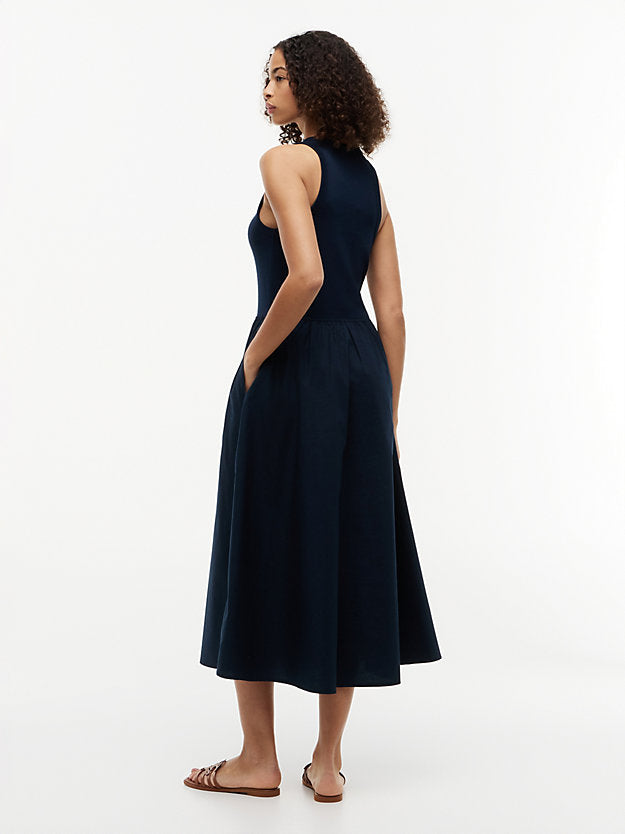 Gold-Tone Button Sleeveless Maxi Dress
