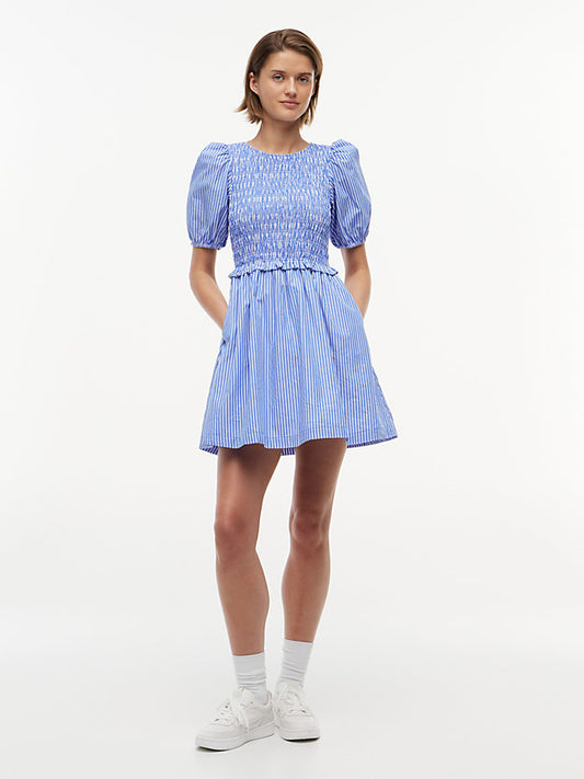 Back Tie Smock Slim Poplin Mini Dress