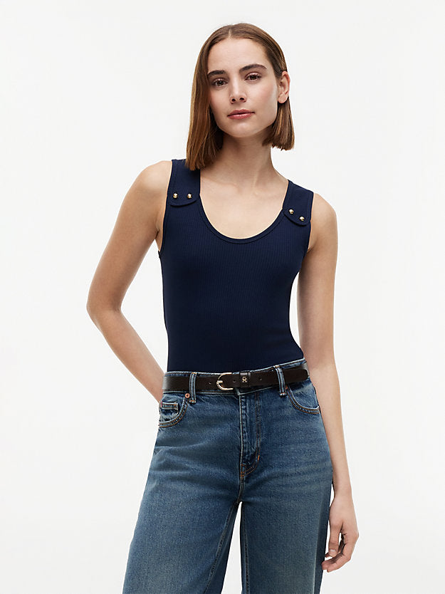 Gold-Tone Button Ribbed Tank Top