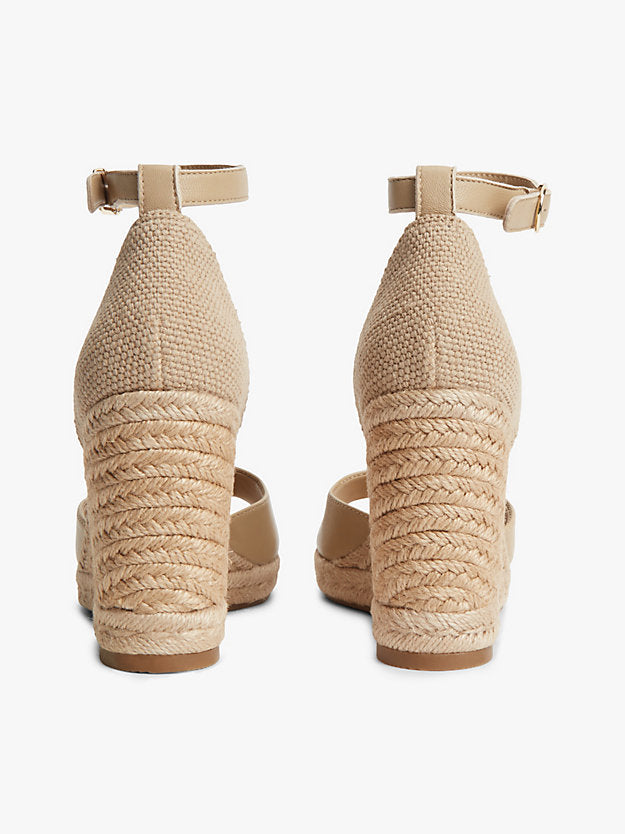 Logo Plaque Leather Wedge Heel Espadrilles