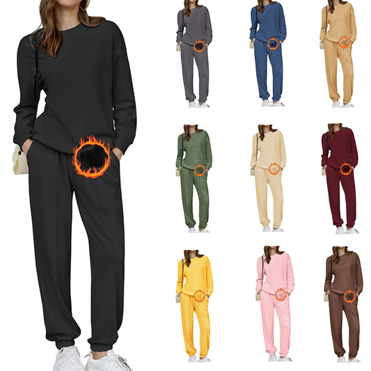 🎄Weihnachts-SALE🔥Damen-Zweiteiler Oversized-Fleece-Sweatsuit-Outfit Winter-Sherpa-gefüttertes Sweatshirt und Jogginghosen-Set
