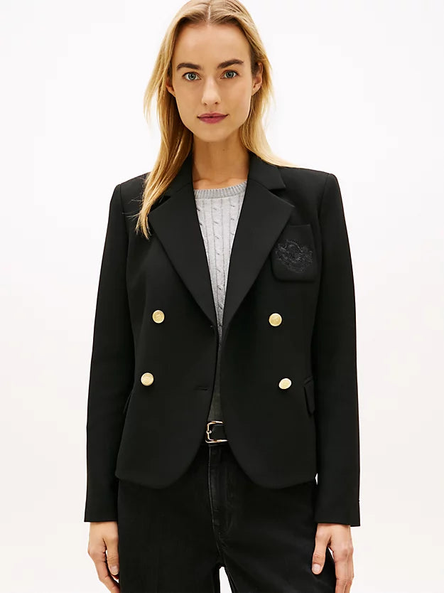 Crest Embroidery Slim Fit Blazer