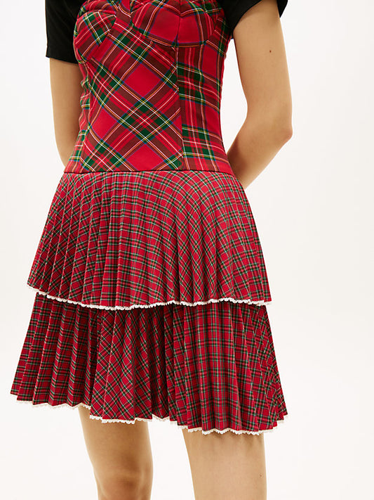 Girl Tartan Check Tiered Mini Dress