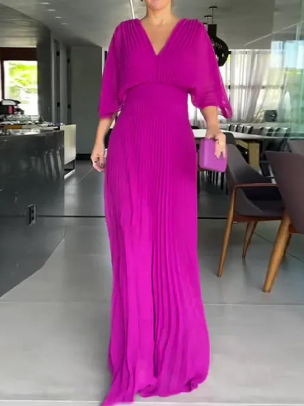 NOUVEAU🔥 Robe en mousseline à encolure en V avec fermeture éclair et manches chauve-souris à nouer dans le dos - Hors taxes
