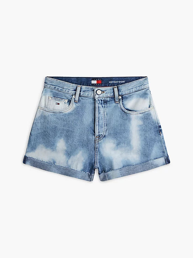 Tie-Dye Bleached Denim Shorts