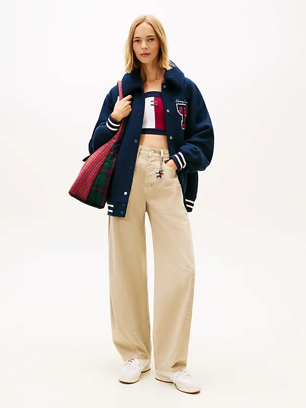 Mid Rise Wide Barrel Leg Trousers