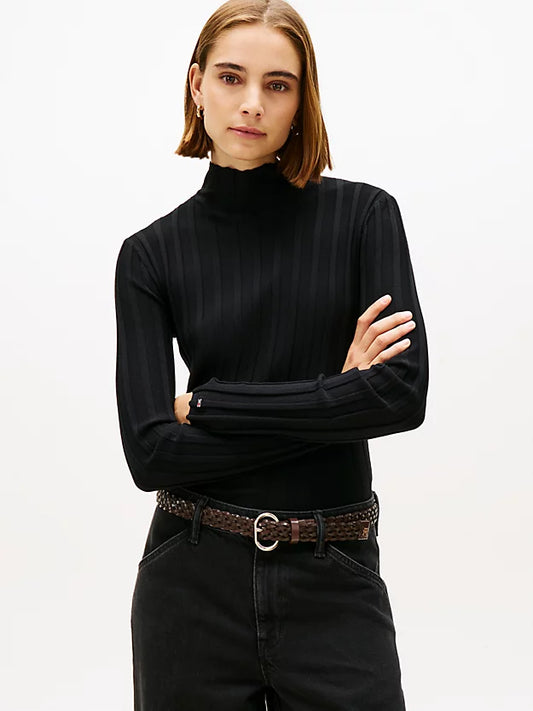 Festive Mock Neck Slim Pleated Jumper