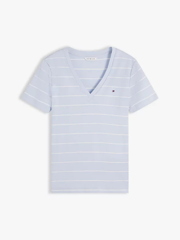 Flag Embroidery Slim V-Neck T-Shirt
