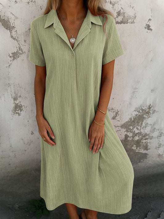 Damen schlichtes Kurzarm-Sommerkleid, Hemdkragen, täglich, Freizeit, Maxi A-Linien-Kleid (2 kaufen, kostenloser Versand)
