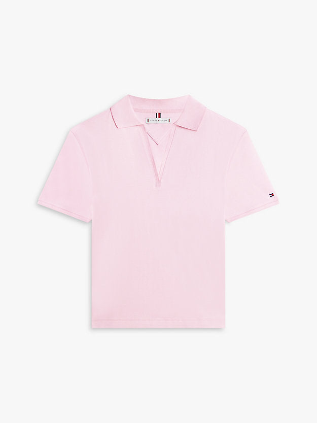 Relaxed Fit Open Placket Pique Polo Shirt