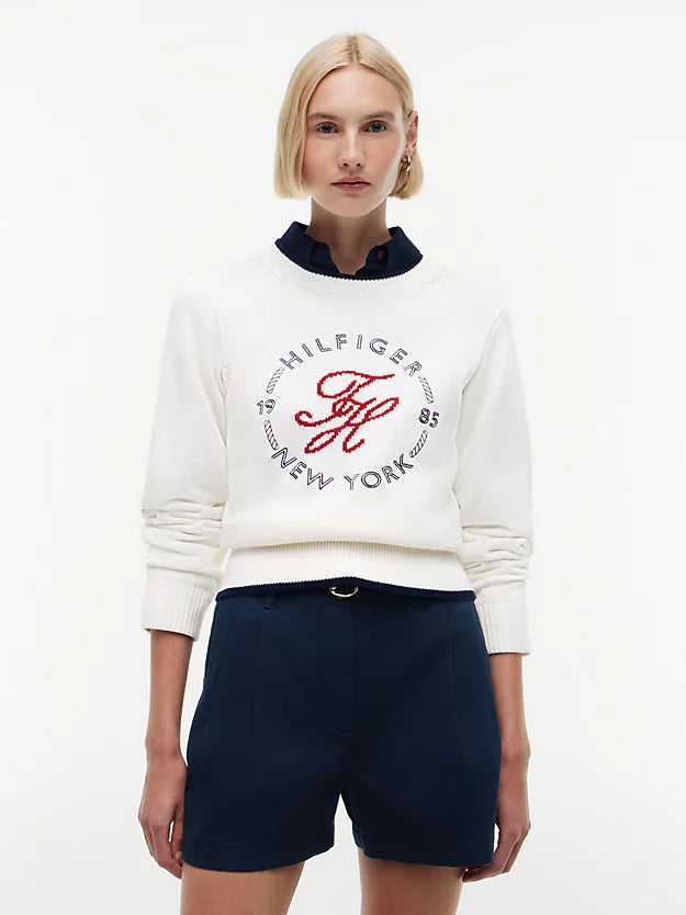 Logo Embroidery Relaxed Crew Neck Jumper
