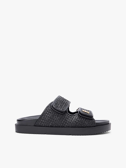 Raffia Monogram Double Strap Sandals