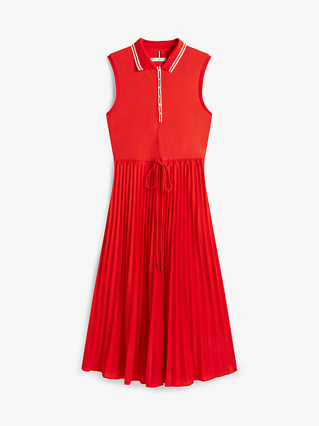1985 Pleated Sleeveless Midi Polo Dress