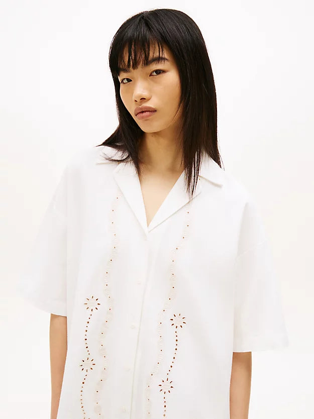 Broderie Anglaise Relaxed Mini Shirt Dress