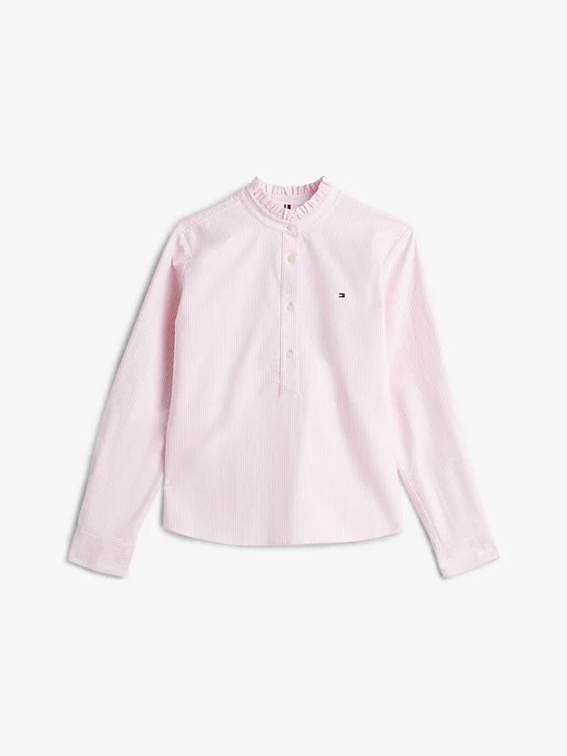 Relaxed Fit Ruffle Collar Oxford Shirt