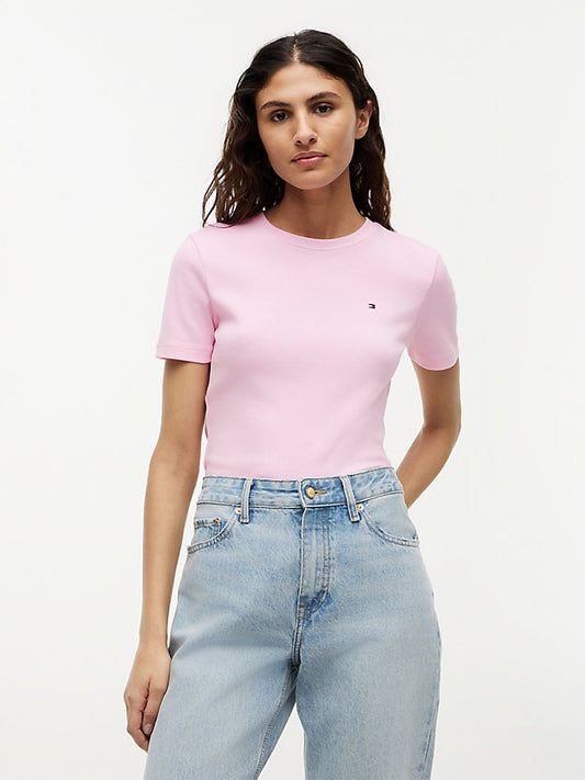 Flag Embroidery Slim Crew Neck T-Shirt