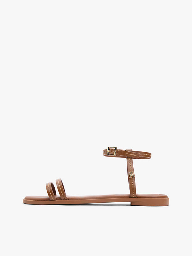 Leather Contrast Topstitch Flat Sandals