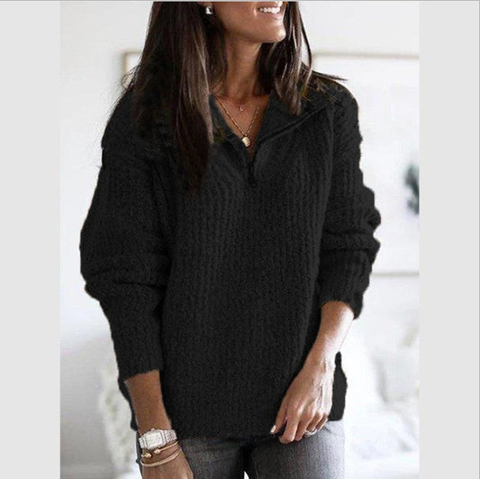Gerippter Half-Zip Pullover für Damen