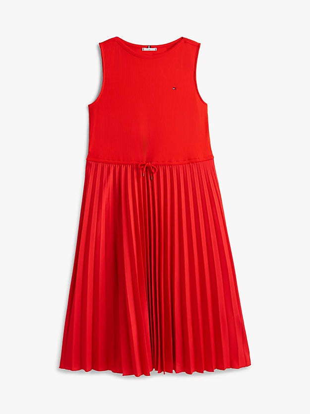 Curve Pleated Sleeveless Slim Midi Dress