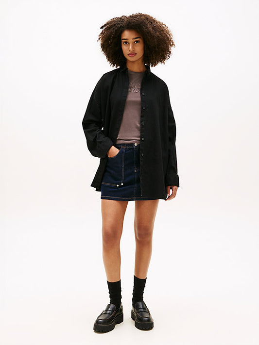 Relaxed Fit Shirttail Hem Denim Shirt