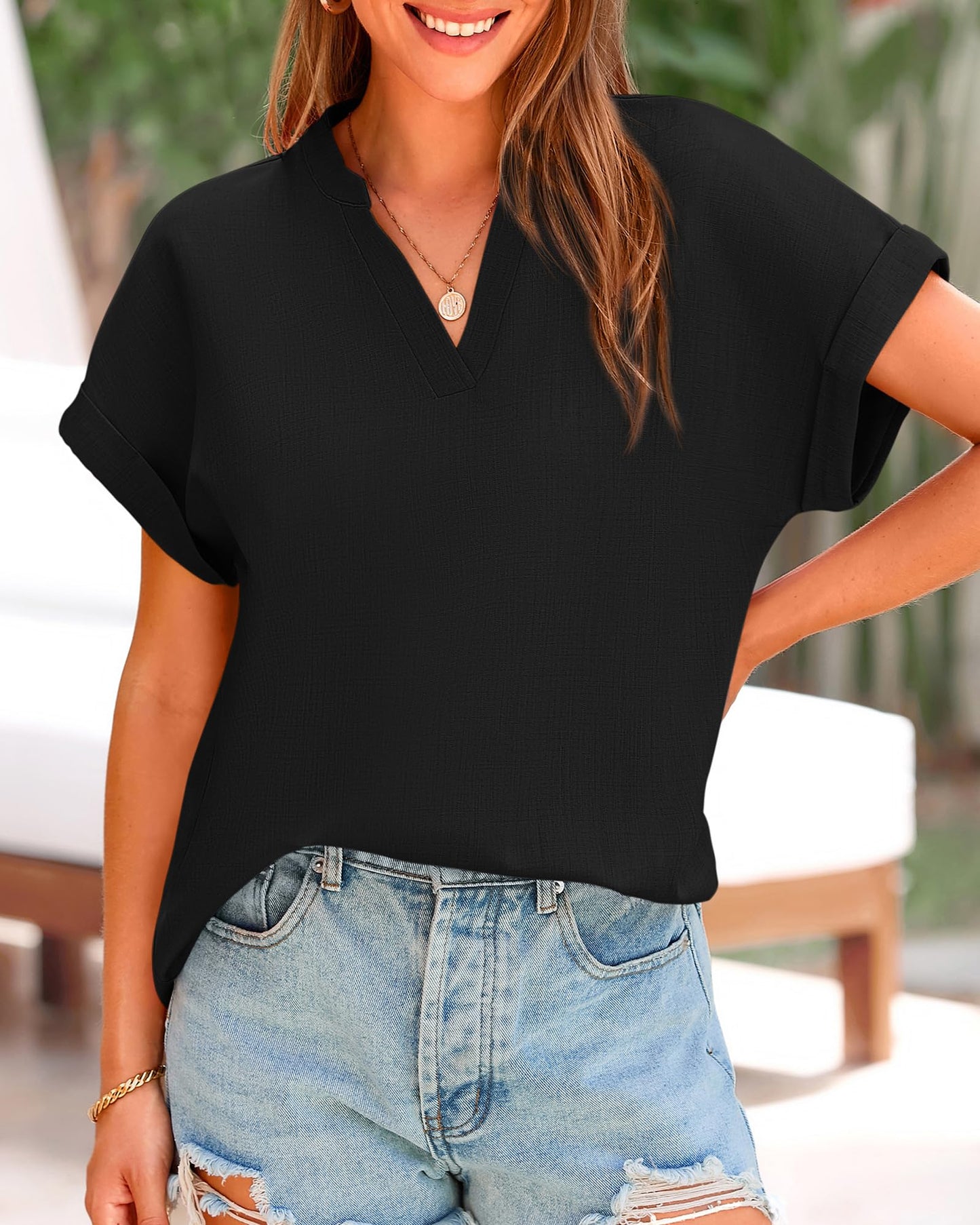 Haut ample fluide col en V pour femme (achetez-en 2, livraison gratuite)