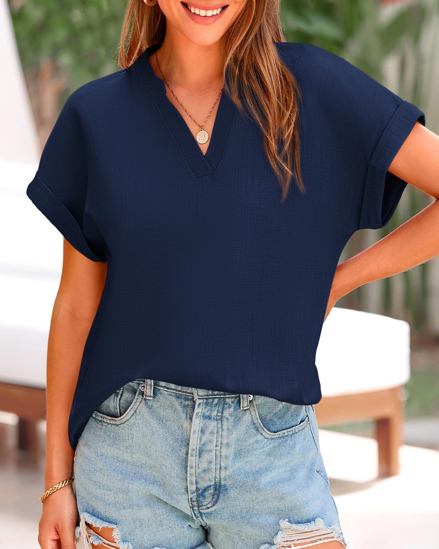 Haut ample fluide col en V pour femme (achetez-en 2, livraison gratuite)