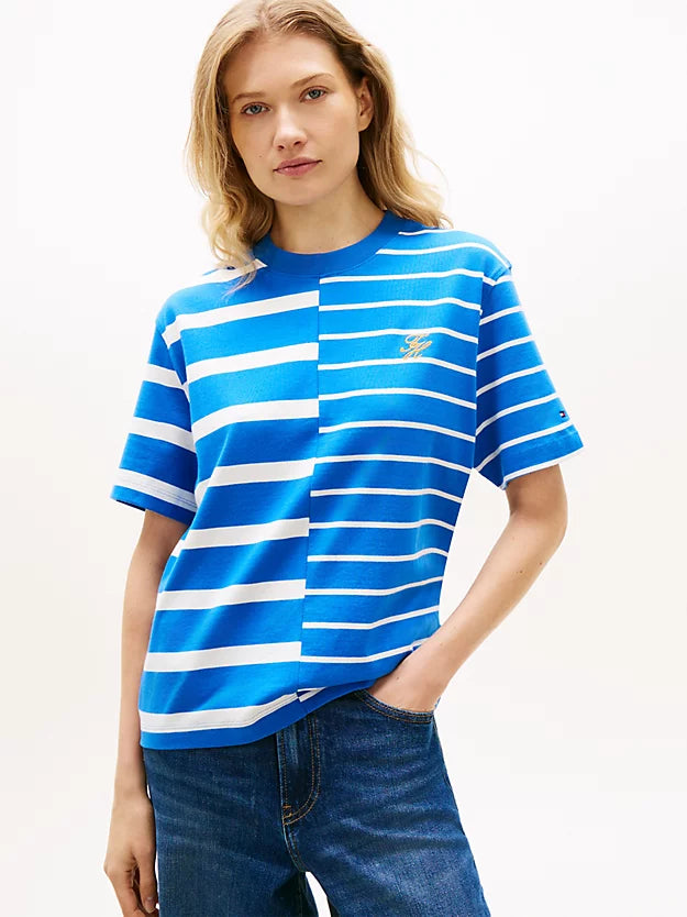 Mixed Stripe Relaxed Crew Neck T-Shirt