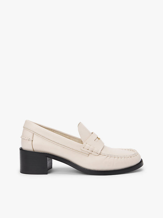 Leather Block Heel Penny Loafers