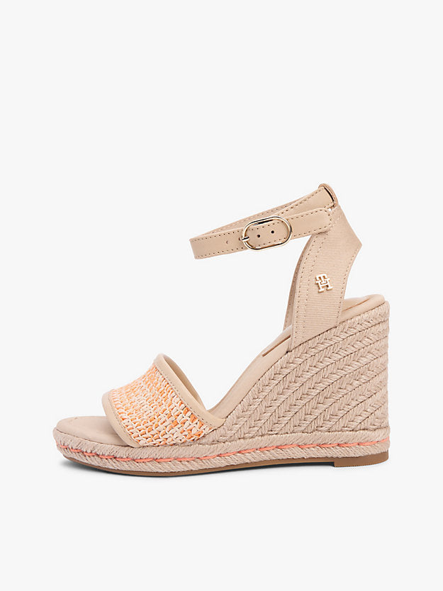 Raffia Strap High Wedge Espadrilles