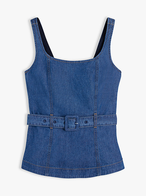 Denim Sleeveless Belted Top