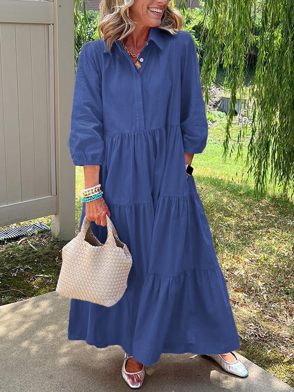 LIQUIDATION 🔥 Robe ample en coton et lin à revers - Sans taxe