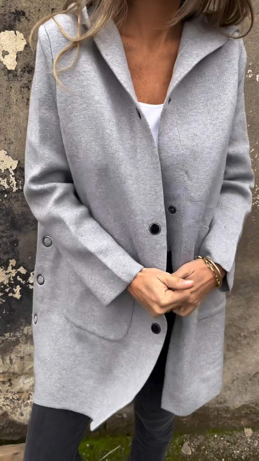 SCHLUSSVERKAUF🔥Damen Kapuzen-Langarm-Jacke im Freizeit-Design mit seitlicher Knopfleiste
