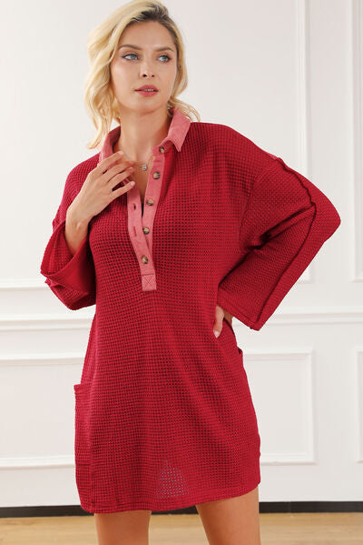 Kleid mit Hemdkragen, halber Knopfleiste und Taschen