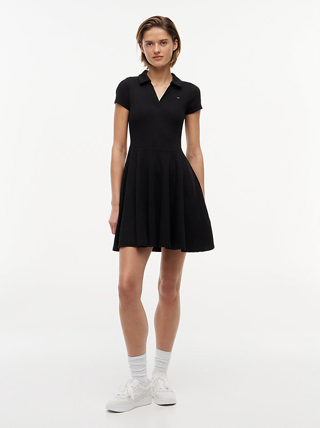 Ribbed Fit And Flare Mini Polo Dress
