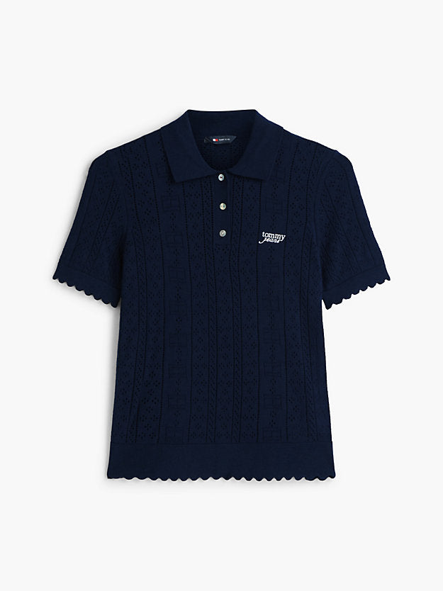 Pointelle Flag Short Sleeve Polo Jumper