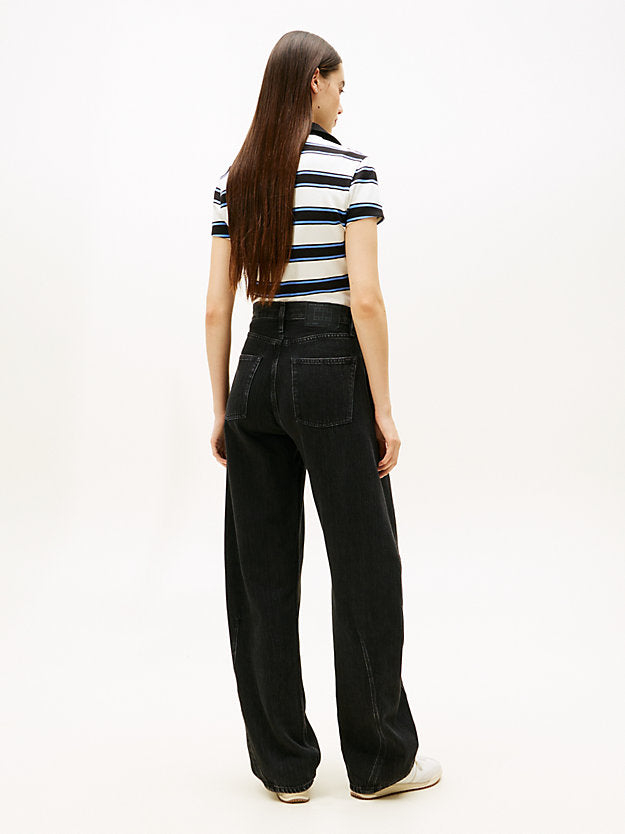 Mid Rise Barrel Leg Black Jeans