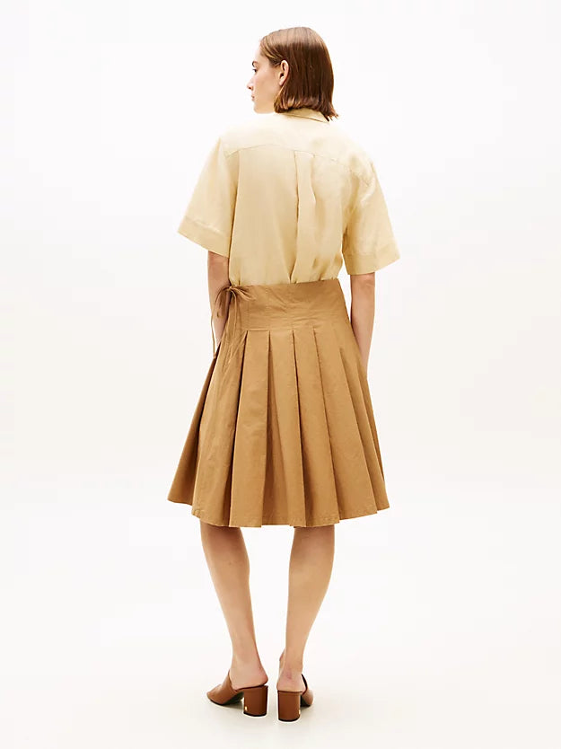 Washed Pleated Midi Skirt