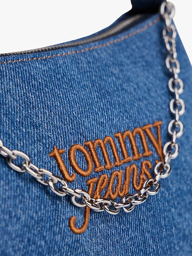 Logo Embroidery Denim Shoulder Bag