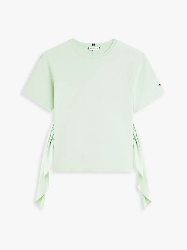 Self-Tie Textured Relaxed Crew Neck T-Shirt