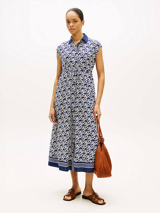 Print Voile Midi Shirt Dress WiSilk