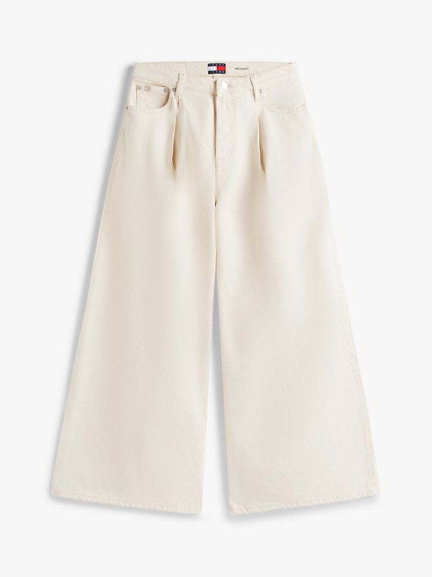 Pleated Mid Rise Loose Straight Leg Jeans