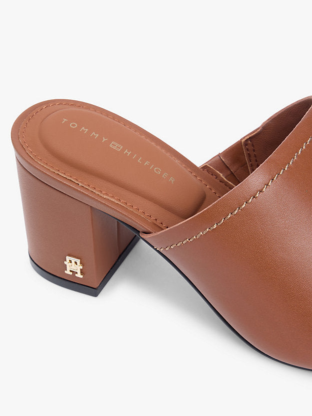 Monogram Leather Block Heel Mules