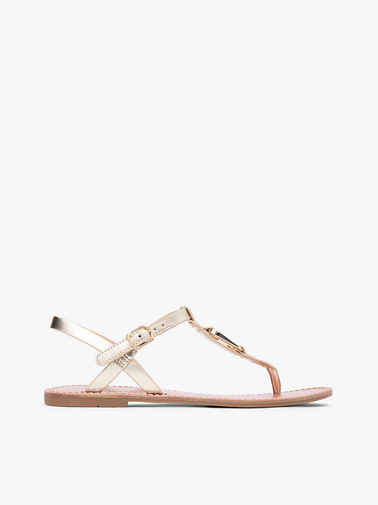 Metallic Leather Toe Post Flat Sandals