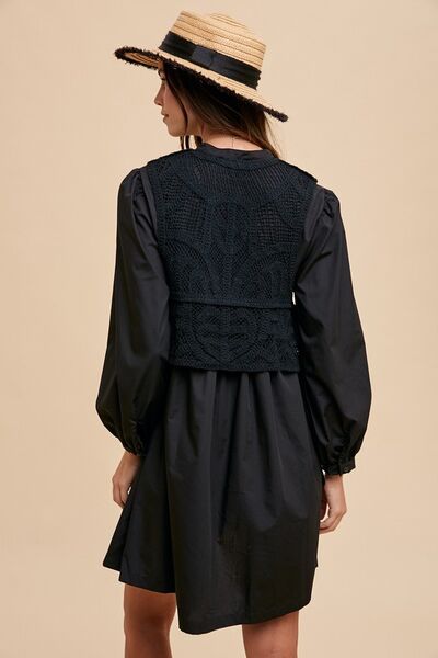 Robe chemise Annie Wear à manches longues et gilet en crochet cranté