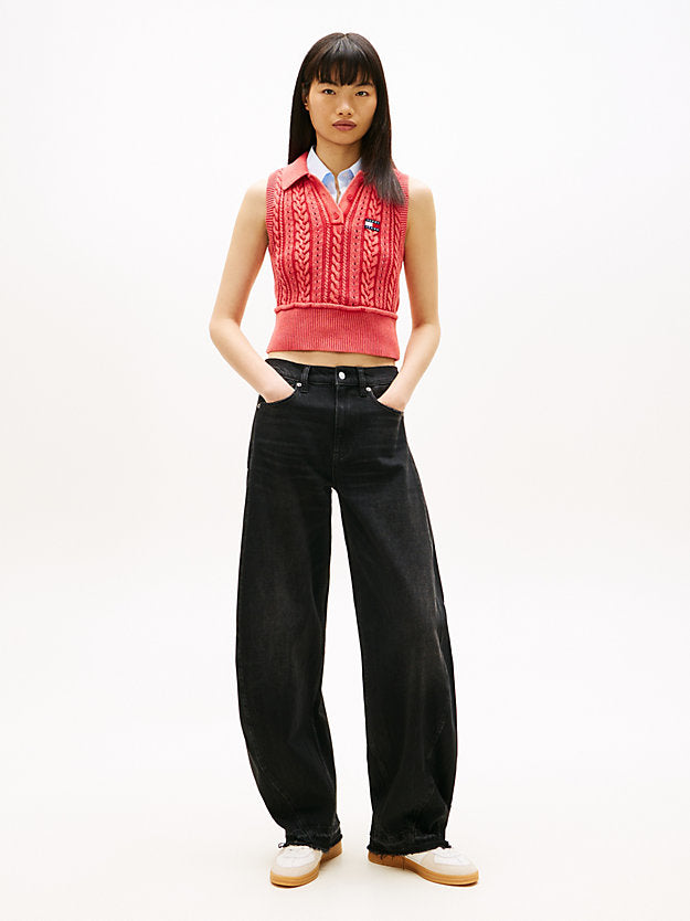 Mid Rise Twist Seam Barrel Leg Black Jeans
