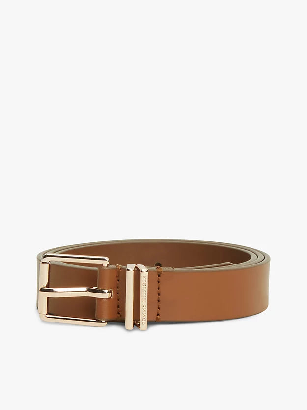 Square Buckle Logo Keeper Leather Belt