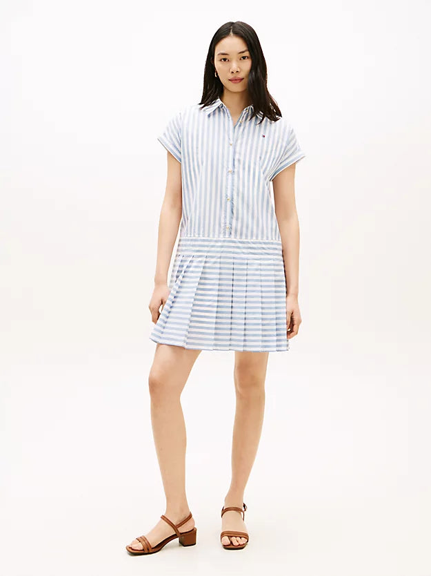 Gold-Tone Button Relaxed Mini Shirt Dress