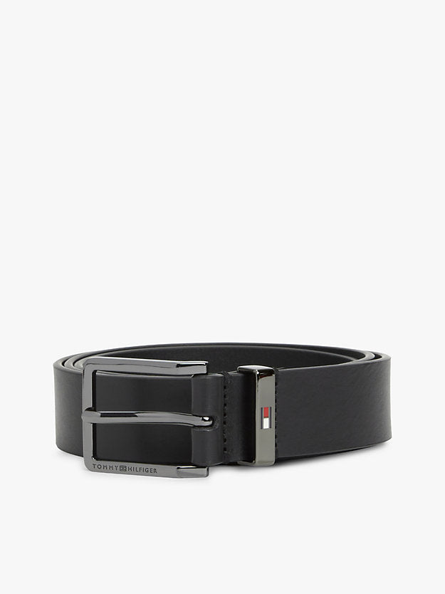 Debossed Logo Square Buckle Leather Belt