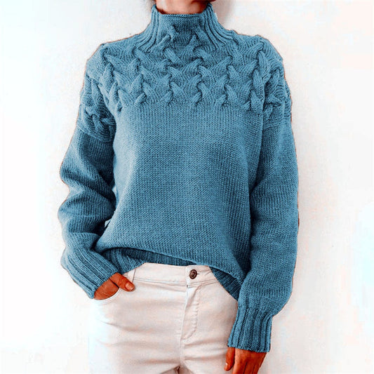 Damen Pullover Rollkragen Zopfmuster Herbst Winter