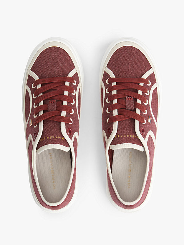 Contrast Piping Canvas Platform Trainers